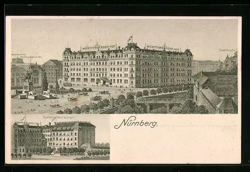 Künstler-AK Nürnberg, Hotel Württemberger Hof, Gartenrestaurant