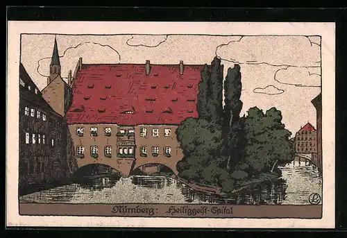 Steindruck-AK Nürnberg, Heiliggeist-Spital