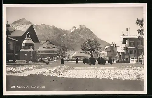 AK Garmisch, Marienplatz im Winter
