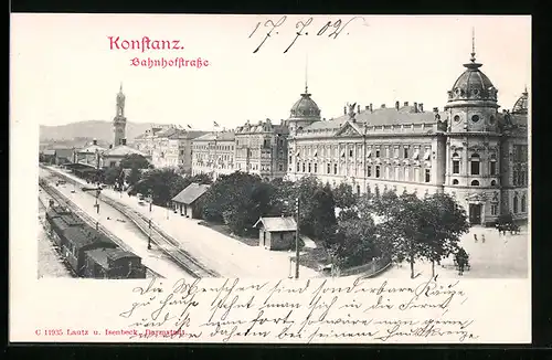 AK Konstanz, Bahnhofstrasse aus der Vogelschau