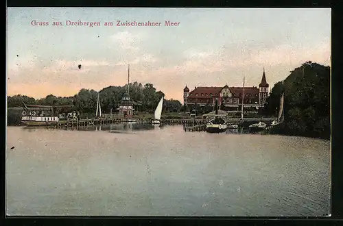 AK Zwischenahn, Gasthaus Dreibergen vom Wasser gesehen