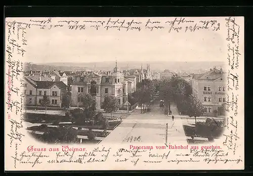 AK Weimar, Panorama vom Bahnhof aus gesehen
