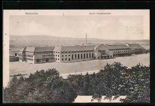 AK Karlsruhe, Neuer Hauptbahnhof aus der Vogelschau