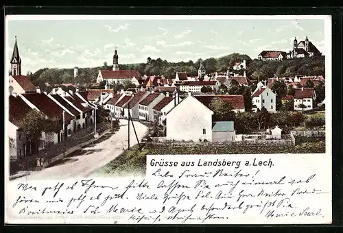 AK Landsberg /Lech, Ortsansicht mit Strasse aus der Vogelschau
