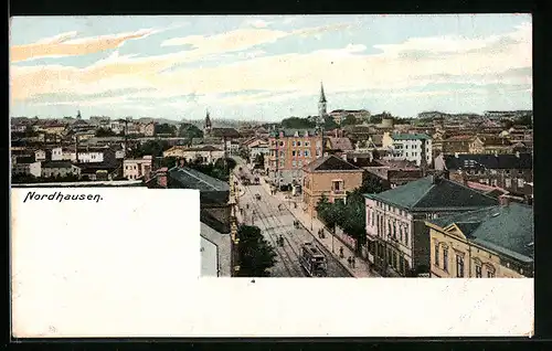 AK Nordhausen, Ortsansicht mit Strasse aus der Vogelschau