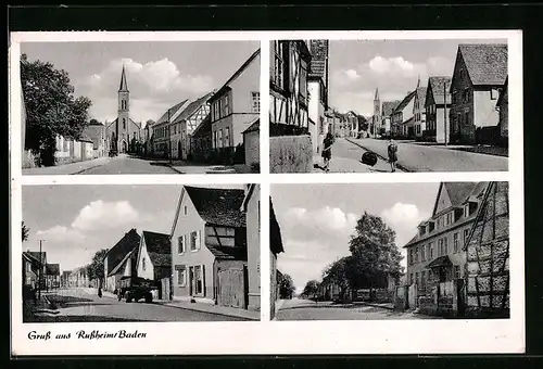AK Russheim /Baden, Kirche, Strassenpartien
