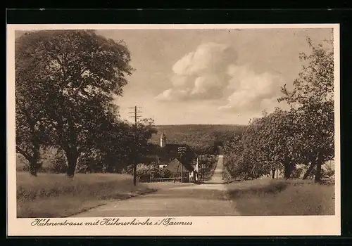 AK Hünstetten, Hühnerstrasse mit Hühnerkirche i. Taunus