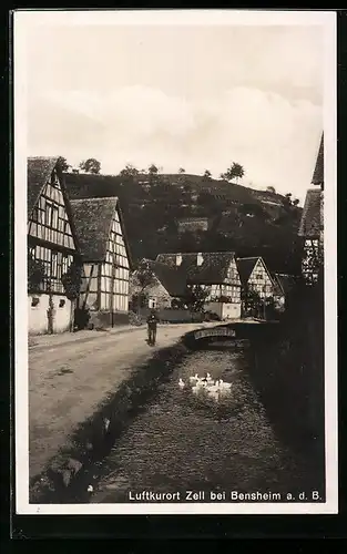AK Zell b. Bensheim, Strassenpartie mit Fachwerkhäusern