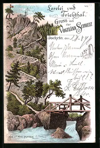 Lithographie Jocketa, Lorelei & Triebthal