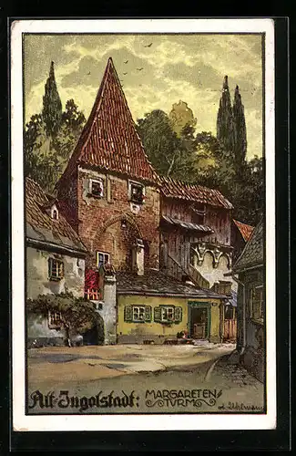 Künstler-AK Alt-Ingolstadt, Partie am Margareten-Turm