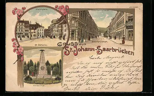 AK St. Johann-Saarbrücken, Marktplatz, Eisenbahnstrasse und Ehrenthal