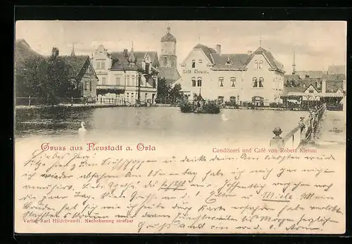 AK Neustadt a. Orla, Ortspartie mit Konditorei und Café von Robert Klemm