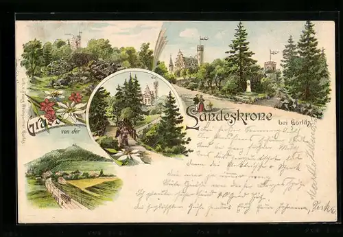 Lithographie Görlitz, Spazierwege auf der Landeskrone