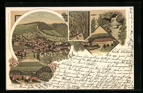 Lithographie Liebenzell, Gesamtansicht, Unteres Bad und Kollbachthal