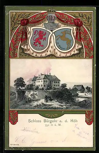 Präge-Lithographie Schliengen, Hotel Pension Schloss Bürgeln a.d. Höh, Wappen