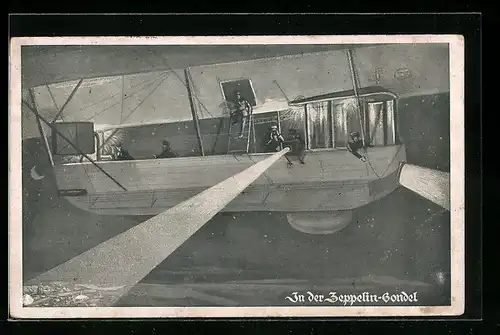 AK Soldaten in der Zeppelin-Gondel mit Scheinwerfer bei Nacht
