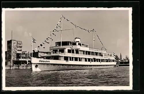 AK Bodensee-Motorschiff Schwaben in Flaggengala