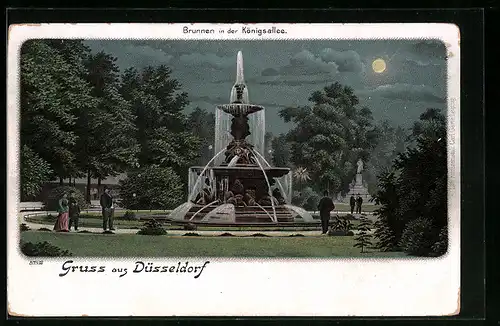 Mondschein-Lithographie Düsseldorf, Brunnen in der Königsallee