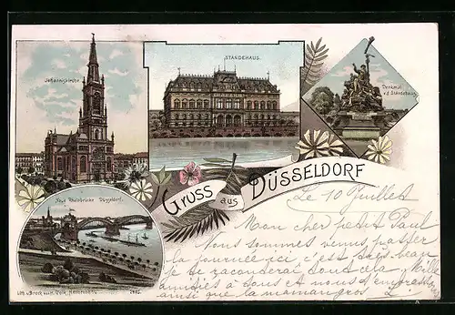 Lithographie Düsseldorf, Ständehaus, Johanniskirche