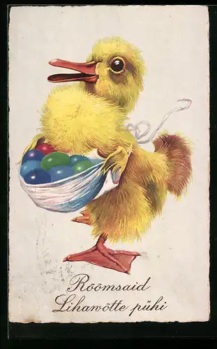 AK Osterküken mit Ostereiern