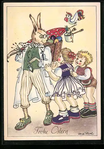 AK Osterhase mit Kindern, Frohe Ostern