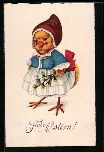 Künstler-AK Osterküken im Kleid