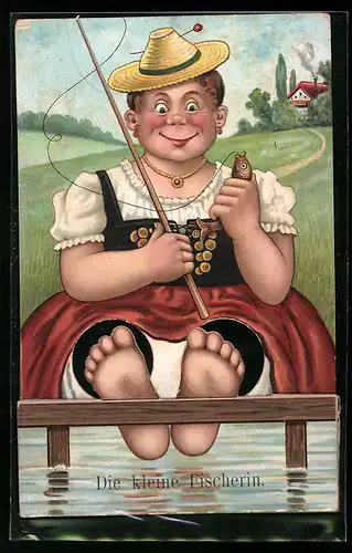 Mechanische-AK Die kleine Fischerin, Löcher für die Finger als Beine