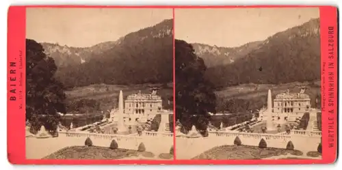 Stereo-Fotografie Würthle & Spinnhirn, Salzburg, Ansicht Ettal, Blick auf das Schloss Linderhof mit Parkanlage