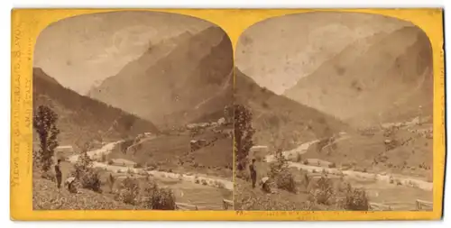 Stereo-Fotografie unbekannter Fotograf, Ansicht Sankt Niklaus, Blick nach dem Ort mit Alpen