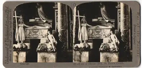 Stereo-Fotografie Underwood & Underwood, London, Ansicht Rom, Tomb of Clement XIII, St. Peter`s Church