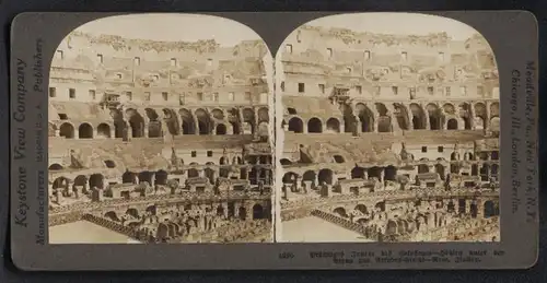 Stereo-Fotografie Keystone View Co., London, Ansicht Rom, Innenansicht des Colosseum mit Fluchgängen