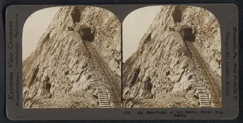 Stereo-Fotografie Keystone View Co., London, Pilatus Bergbahn auf dem Weg in die Wolken, Alpen Aufzug