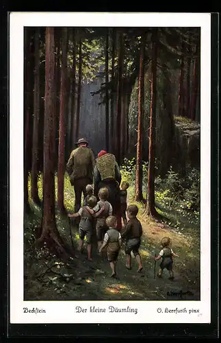 Künstler-AK Oskar Herrfurth: Eltern führen die Kinder in den Wald, Märchen Der kleine Däumling