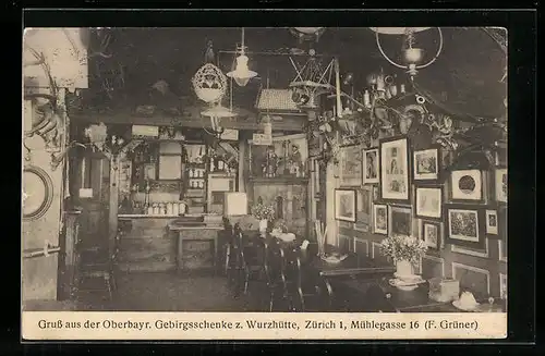 AK Zürich, Gasthaus Gebirgsschenke z. Wurzhütte, Mühlegasse 16