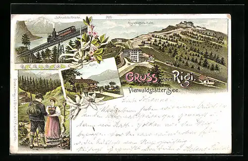 Lithographie Rigi, Schnurtobelbrücke, Rütli, Rigi-Staffel-Kulm