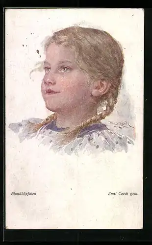 Künstler-AK Emil Czech: Blondköpfchen, Mädchen-Portrait