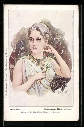 Künstler-AK Franz Doubek: Hermione mit einem Collier, Shakespeare: Wintermärchen, Jugendstil
