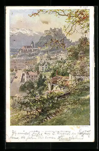 Künstler-AK Edward Theodore Compton: Salzburg, Festung und Nonnberg im Frühling