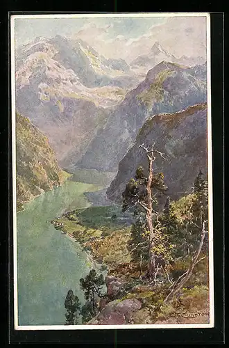 Künstler-AK Edward Theodore Compton: Königssee vom Achenkopf