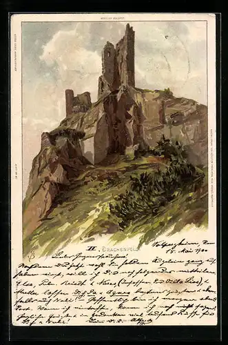 Künstler-AK Carl Biese: Drachenfels, Ruine Drachenfels