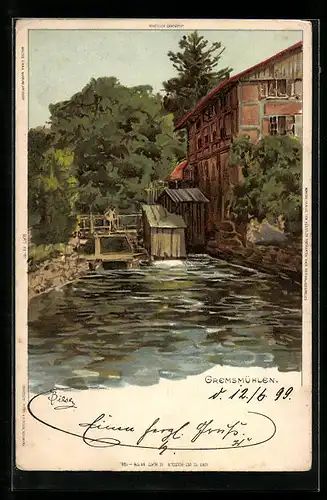 Künstler-AK Carl Biese: Gremsmühlen, Uferpartie