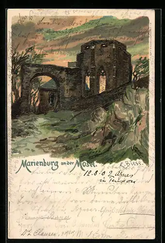 Künstler-AK Carl Biese: Marienburg a. d. Mosel, Blick zur Ruine