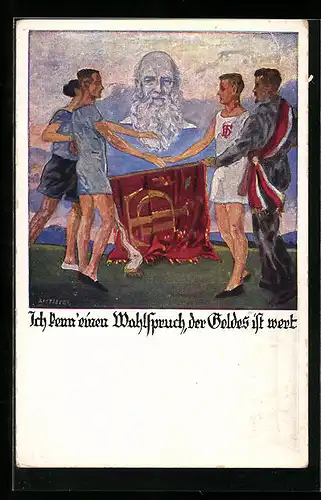 Künstler-AK Otto Amtsberg: Ich kenn` einen Wahlspruch, der Goldes ist wert, Turnvater Jahn