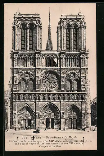 AK Paris, Cathédrale Notre-Dame, La Facade