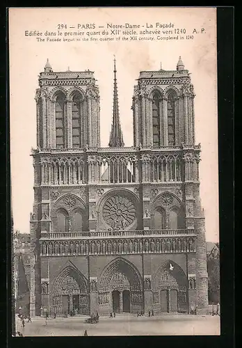 AK Paris, Cathédrale Notre-Dame, La Facade