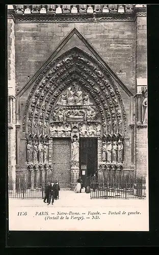 AK Paris, Cathédrale Notre-Dame, Facade, Portail de gauche