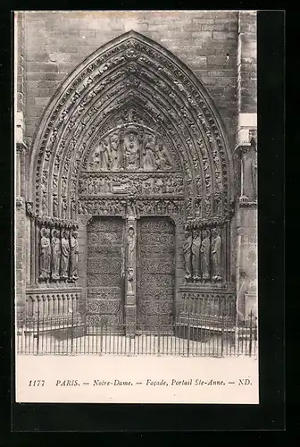 AK Paris, Cathédrale Notre-Dame, Facade, Portail Ste-Anne