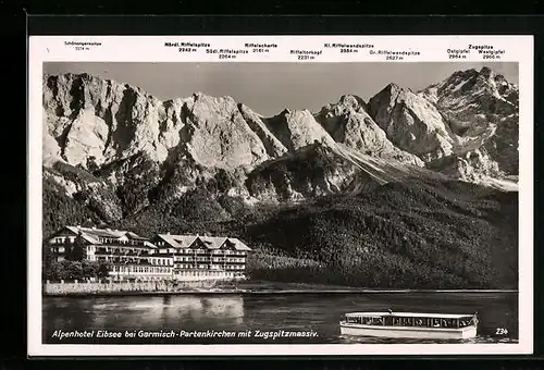 AK Garmisch-Partenkirchen, Alpenhotel Eibsee mit Zugspitzmassiv