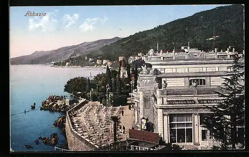 AK Abbazia, Teilansicht mit Gaststätte am Ufer