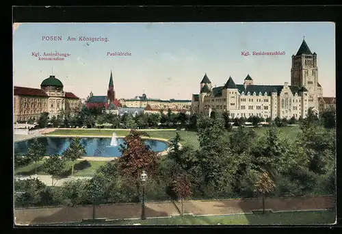 AK Posen, Königliche Ansiedlungskommission, Paulikirche und Königliches Residenzschloss am Königsring